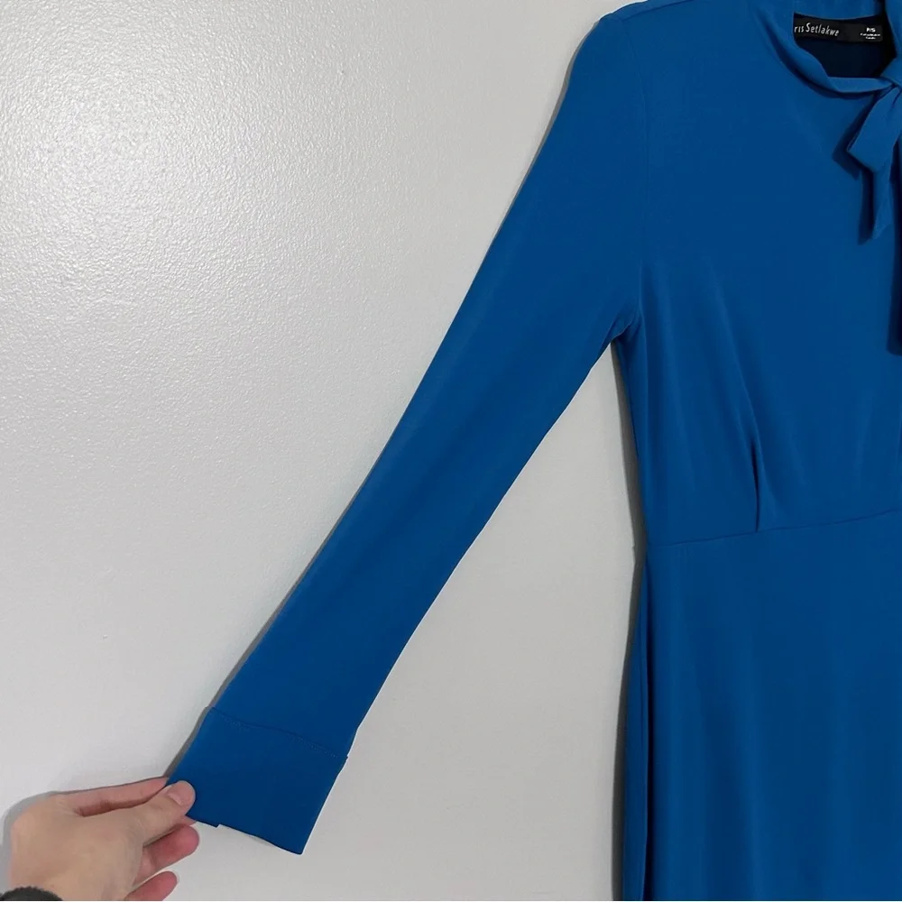 Iris Setlakwe‎ Tie Neck Midi Dress Asymmetrical Hem Dressy Blue Size Small